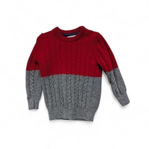 Mini Boden Red and Gray Cable-Block Crewneck Sweater